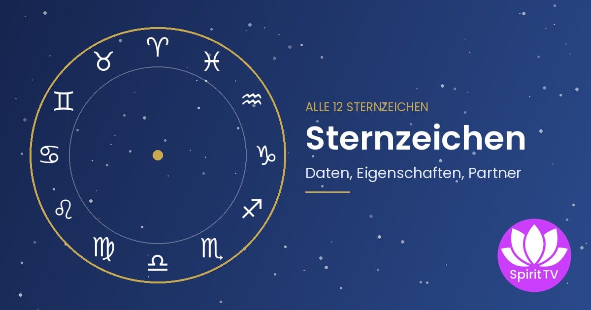 Die 12 Sternzeichen im Tierkreis mit ihren Symbolen